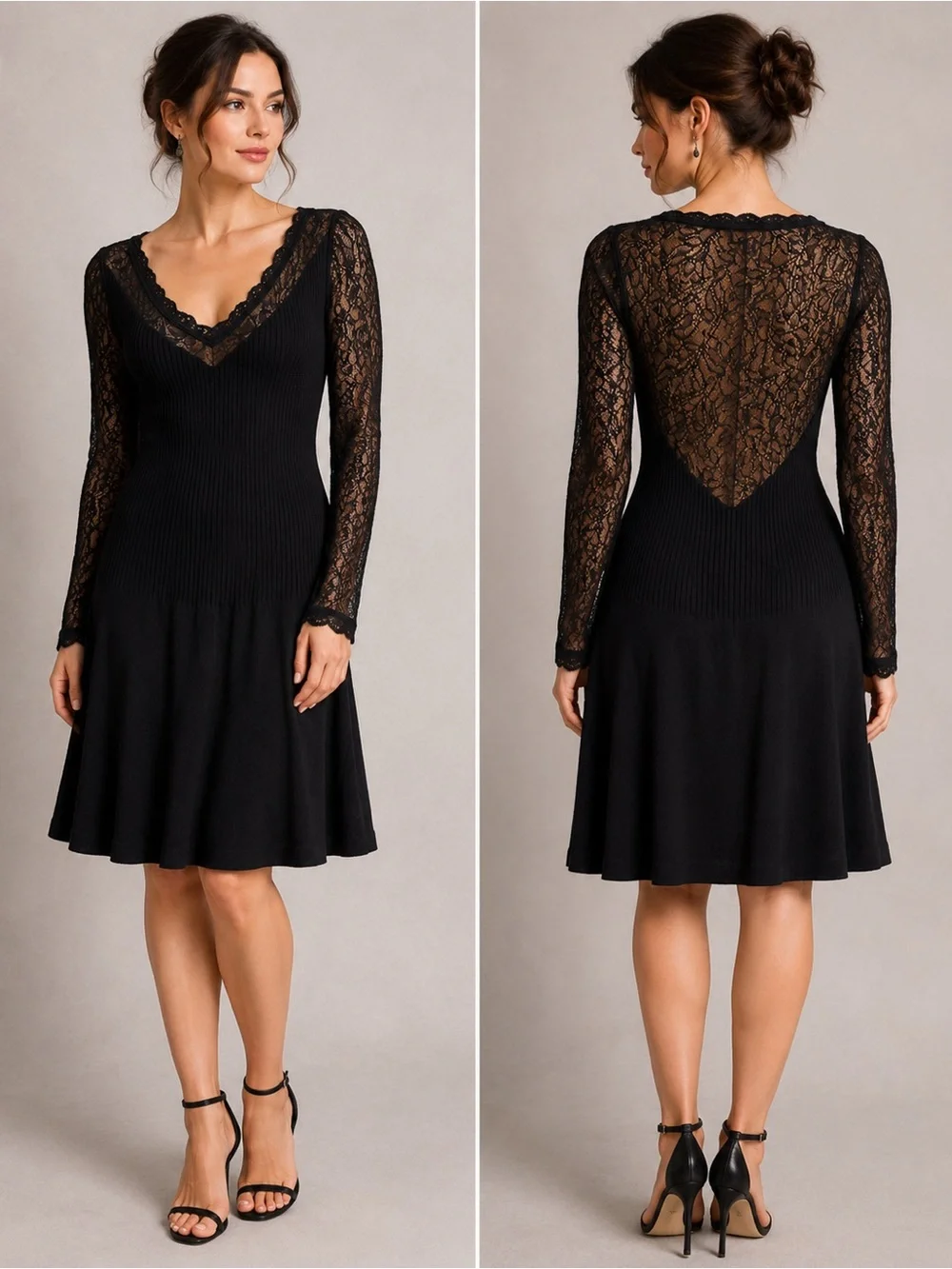 St. John Evening by Marie Gray Black Lace Back Stretch Knit Cocktail Dress Sz 6